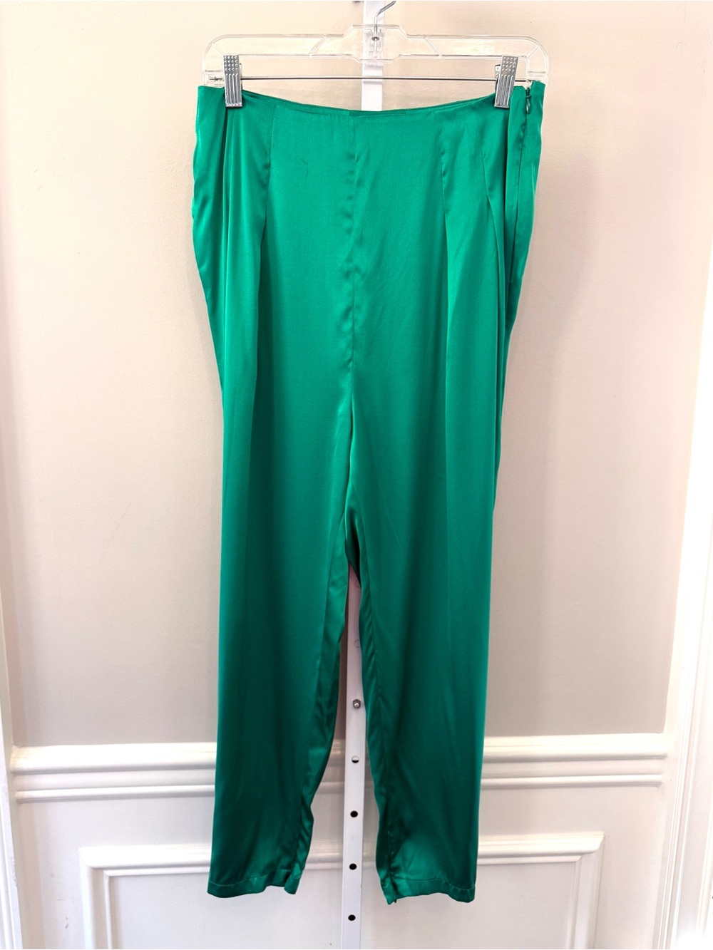 Ralph Lauren Purple Label Silk Trousers Emerald Green Sz 6 Ankle Zip